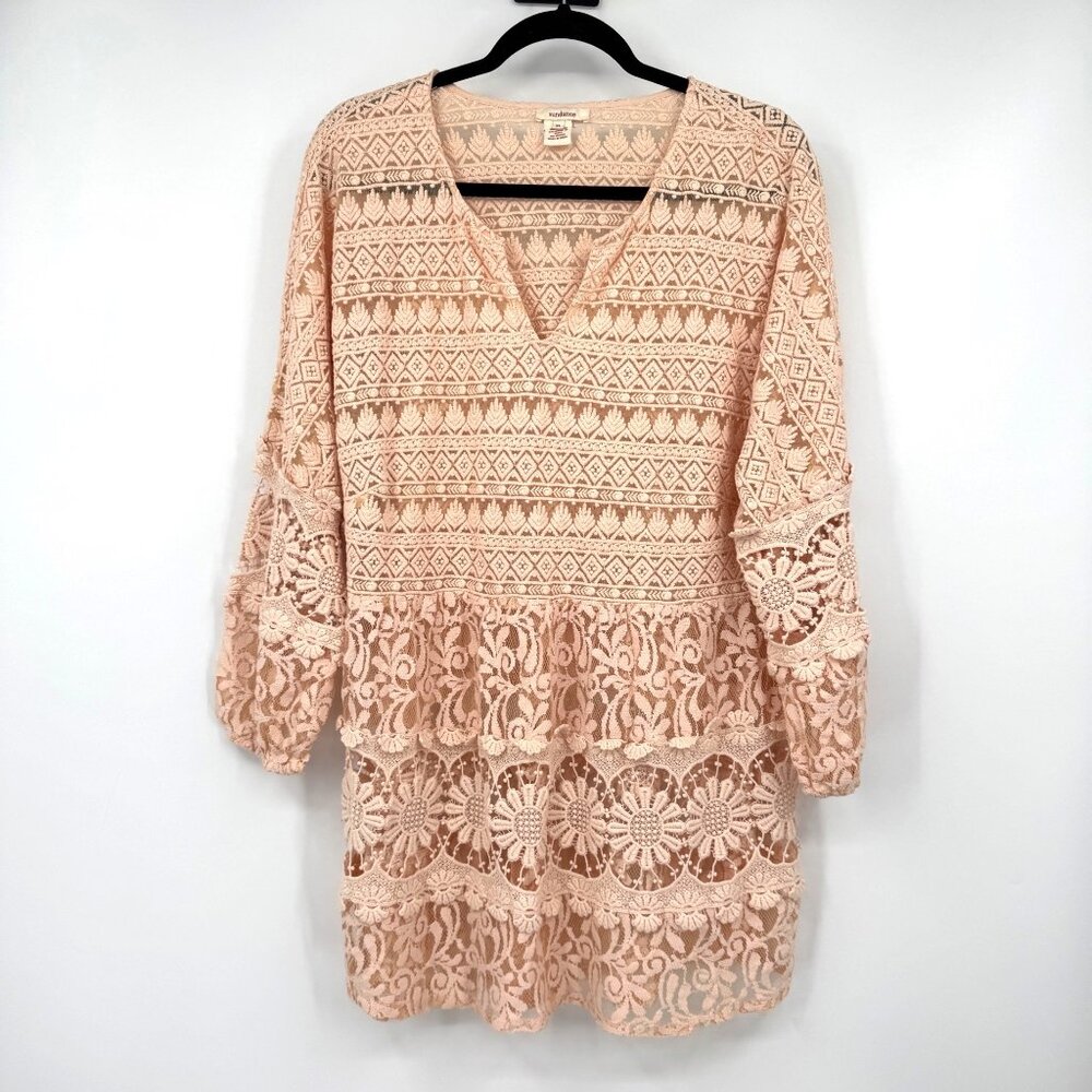 Sundance Victorian Essence Crochet and Lace Tunic Top in Blush Pink size XL Roma